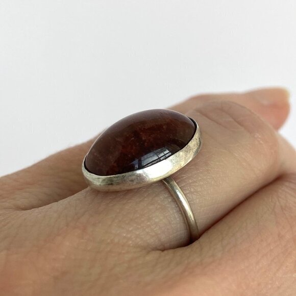 Sterling Silver 925 Oval Bezel Set 0.75" Tigers Eye Cats Eye Quartz Ring Sz 6.5 - Picture 4 of 16